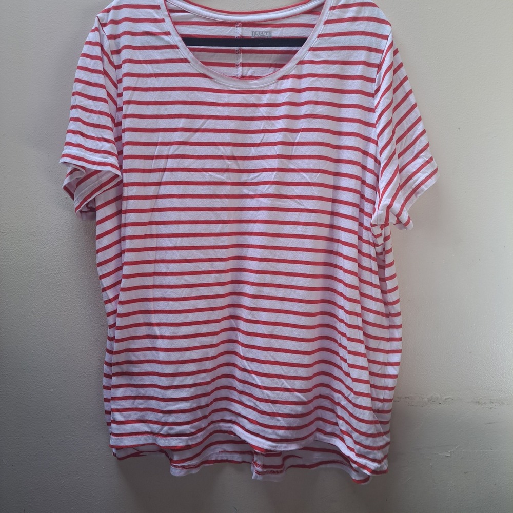 Duluth Trading Co Womens 3X Red White Striped Short Sleeve Cotton Tee Shirt